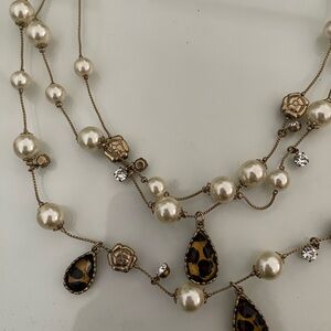 Betsey Johnson faux Pearl and Leopard Teardrop Necklace